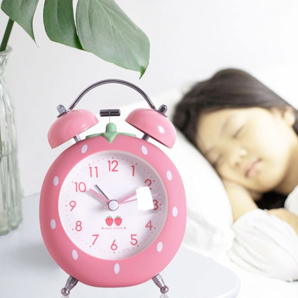 Studenter Seniorer Väckarklockor Twin Bell Väckarklocka vid sängen Tyst, ej tickande skrivbordsreseklockor med nattlampa (rosa (jordgubbsovala))