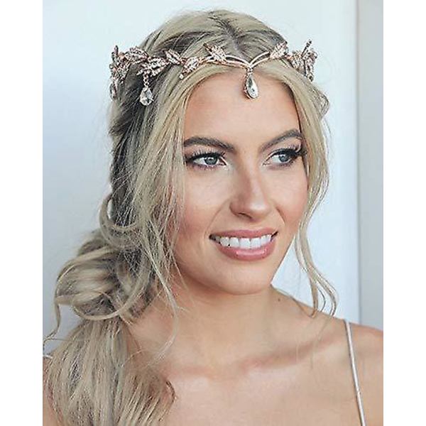 Tiaraer og kroner for kvinner, bryllupstiara for brud, alvekroner for cosplay, bladkrone for fekostyme, prinsessehårtilbehør for ball rose gold