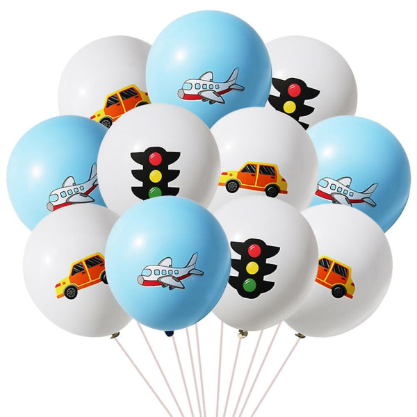 30 stk. 12 tommer latex balloner bil lys mønster balloner trykte bil balloner med bånd til fest børn legetøj (12 cm, assorterede farver)