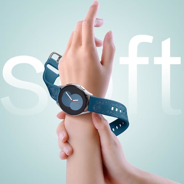 Auringonkukkakaiverrettu ranneke, yhteensopiva Samsung Galaxy Watch 7 6 5 4 40mm 44mm naisten kanssa, 20mm pehmeä silikoniranneke Galaxy Watch_xx -kelloon Rock Green