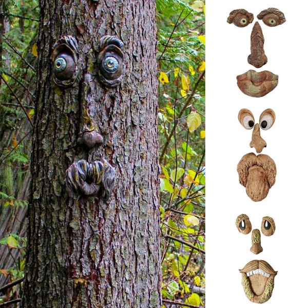 Vanha mies Whisical Tree Face Statyer Hugger Peeker Veistokset de Multi-colorA A