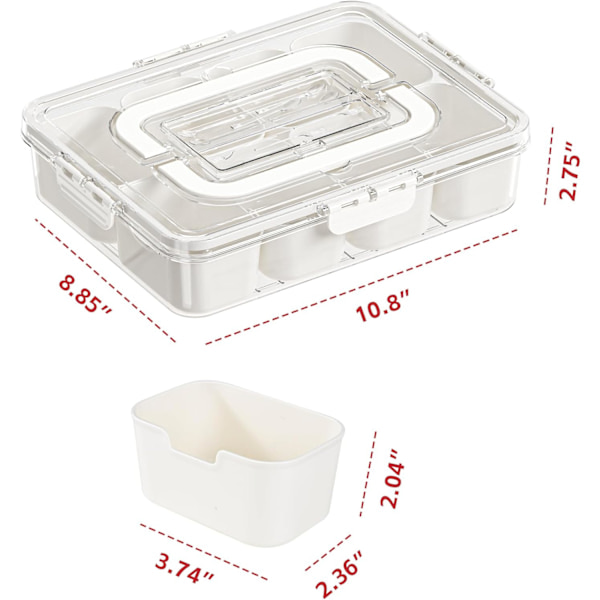 Divided Snack Tray with Lid and Handle Portable Snack Box Transparent Candy Storage