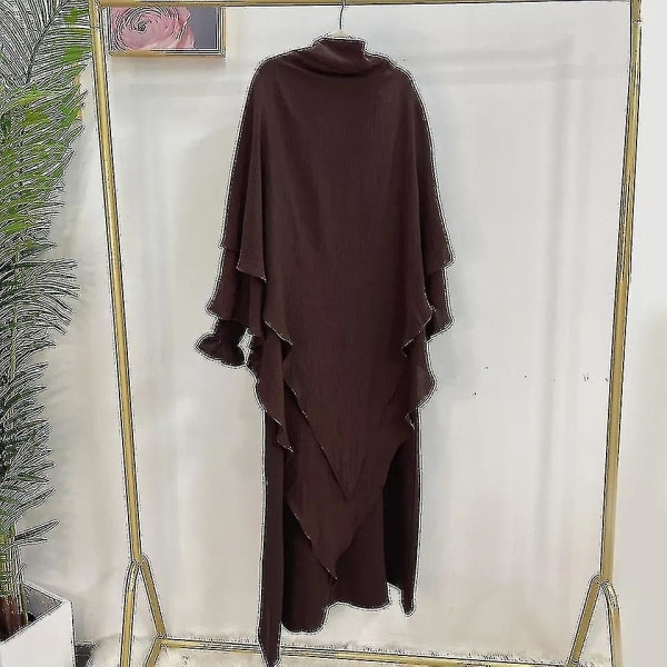 Ramadan Eid Muslimi Naisten Jilbab 2-osainen Abaya Hijabilla Pitkä Khimar Niqab Set Yli Pään Rukousmekko Islam Asuste Djellaba Burka tumma kahvi setti ML