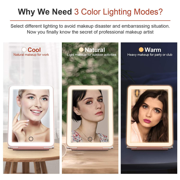 Genopladeligt makeup-sminkespejl med LED-lys