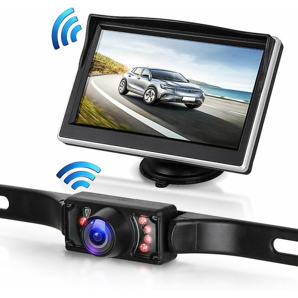 Trådlös backkamera, 5-tums övervakningssystem för backkamera, 7 infraröda LED-parkeringskameror med Super Night Vision
