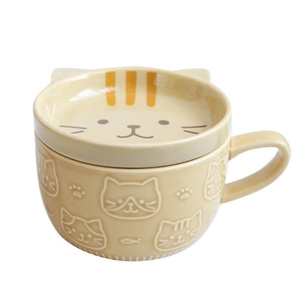 Keramiske kaffekrus med låg Sød porcelænskop Familiemorgenmad Mælk Juice Cup Drik (gul)