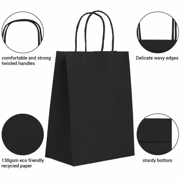 25st svarta papperspåsar med handtag, 23×8×17