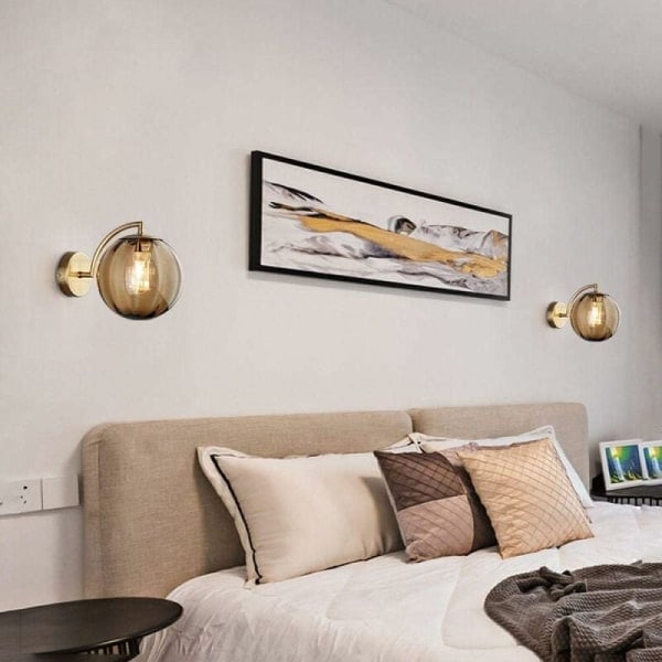 Ny Nordisk Modern Vägglampa Ø15CM Bärnstensfärgad Glasboll Vägglampa Ljusarmatur Metallfäste Lampett (Bärnsten)