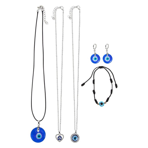 Sæt Evil Eye Ørering Halskæde Håndkæde Kit Fashion Wrist Chain Halskæde Smykkesæt (28x2,8 cm, blå)