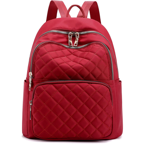 Ryggsäck för kvinnor, Nylon Reseryggsäck Handväska Svart liten skolväska för flickor (röd)