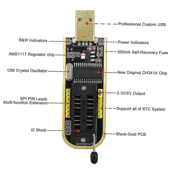 Ch341a USB ohjelmointilaite Eeprom Bios Flasher Ohjelmoitavat logiikkapiirit Sop8 Flash Clipilla Sopii 24/25-sarjan sirulle