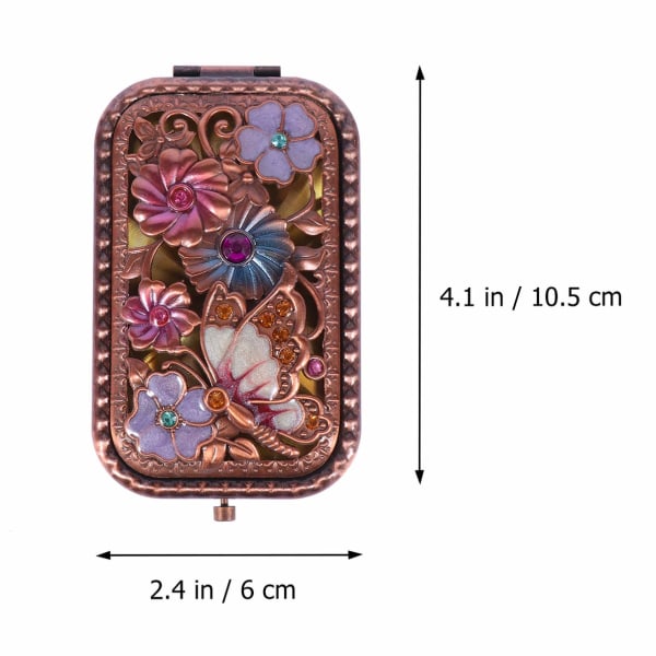 Vintage taskupeili Retro perhonen kukkakristalli kannettava taitettava meikkipeili kaksipuolinen kompakti peili