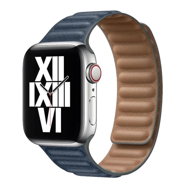 Lærreim for Apple Watch Band 44mm 40mm 45mm 41mm Magnetisk lenkearmbånd iWatch Ultra 49mm Seires 8 7 6 SE 5 4 3 42mm Mørkeblå