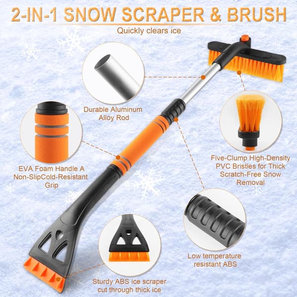 Extendable Ice Scraper & Snow Brush 80 cm – 360° Rotating Snow Remover for Car, SUV & Pickup
