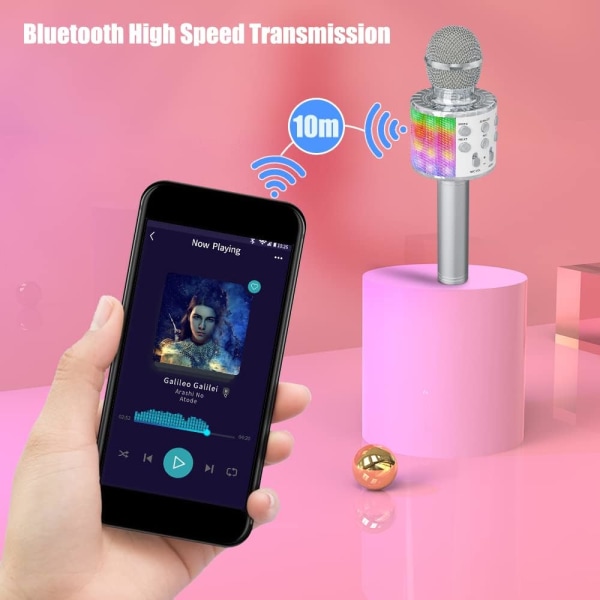 Karaoke trådløs mikrofon, Bluetooth dansende LED-lys Håndholdt bærbar højttaler Karaokemaskine