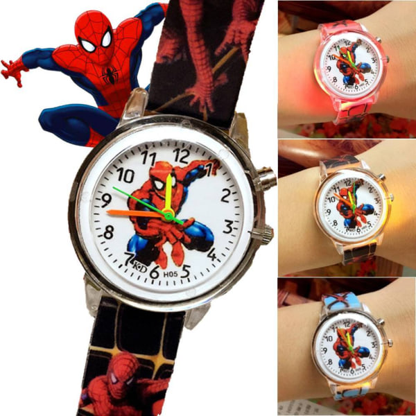 Kids SpiderMan söt tecknad watch med blinkande ljus sky bulge
