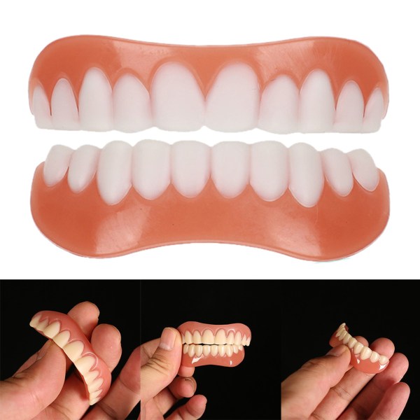 2 sæt tandproteser, over- og underkæbeproteser, naturlige og komfortable, beskytter tænderne