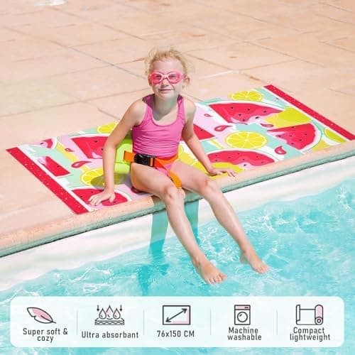 Badehåndklæde til børn - Vandmelon Badehåndklæde 70 x 150 cm Blødt Polyester Absorberende Badehåndklæde Sport Pool Badehåndklæde til Pige