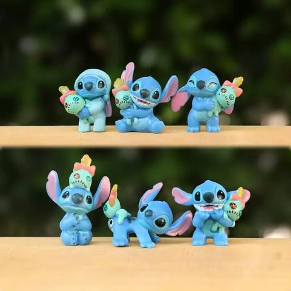 Stitch Minifigursett 6 design, PVC samleobjekt skrivebordsdekor for fans