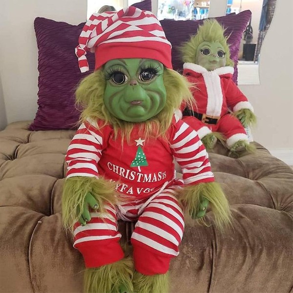 Jul Grinch Latex Plys Dukke Genfødt Baby Grinch Plys Legetøj Jul Børns Gave Es-WELLNGS Striped