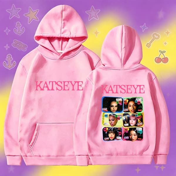 KATSEYE Plaid Portrait Hættetrøje, Oversized Langærmet Grafisk Pullover til Kvinder og Mænd S 1
