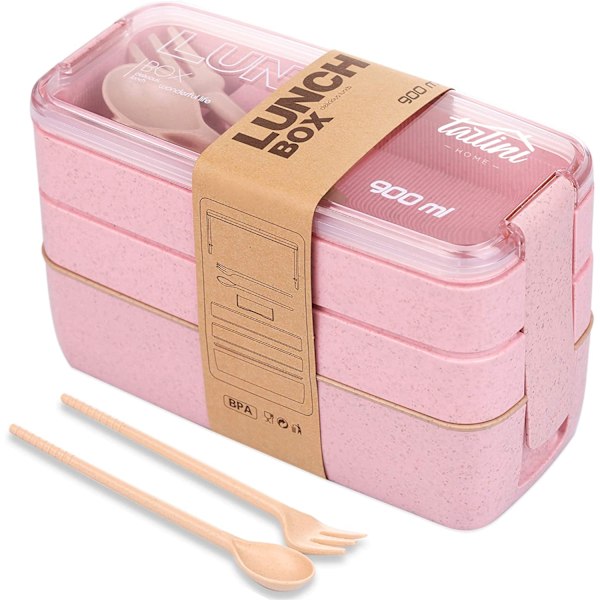 3-in-1 Pinottava Lounas Bento-rasia Lusikalla ja Haarukalla Pink