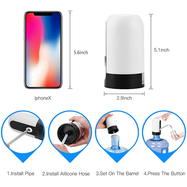 Kedelpumpe, USB genopladelig automatisk drikkevandsafbryder,