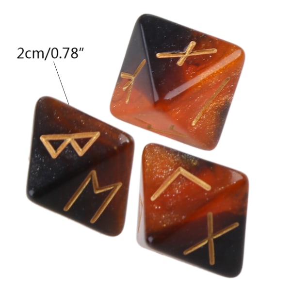 3 stk. Resin terningsett 8-sidet rune terning Resin assortert polyhedral terningsett Polyhedral spådom bordplate terning Gold 0.02