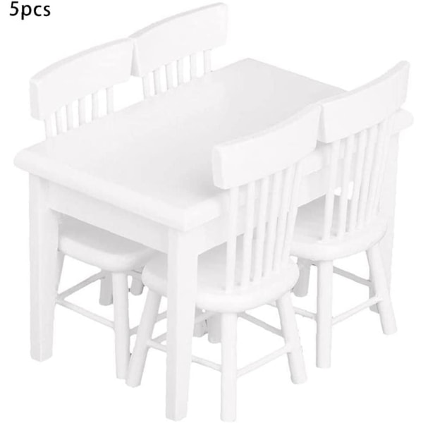 Miniatyr matbord Vit bordsstol Dockhus Snygg portabel mini trämöbler set för flickor 5 st present till barn