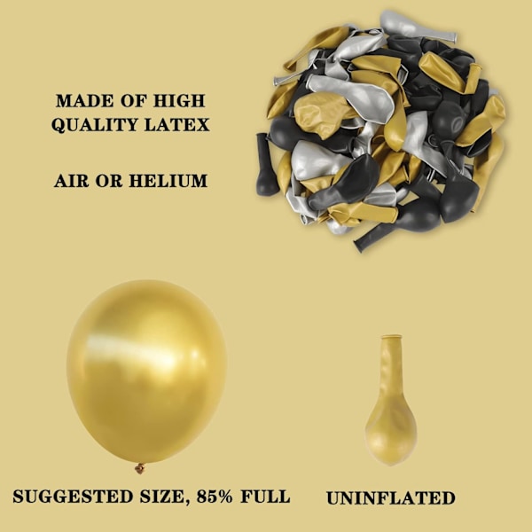 137 st Svart, Guld och Silver Ballongbåge Kit, Metalliska Guld Krom Silver Ballonger för Födelsedags- och Nyårsfestdekorationer
