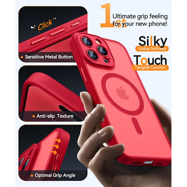 Magnetisk etui til iPhone 16 Pro Max med fuld kamerabeskyttelse [MagSafe-kompatibel] [Transparent mat] Beskyttende telefonetui, Hot Pink Red Red iPhone 16 Pro Max