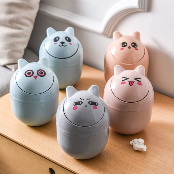 Desktop Trash Can Mini Desktop Trash Can Flip Open Cartoon Detachable Design Cute Style Household Storage Trash Can