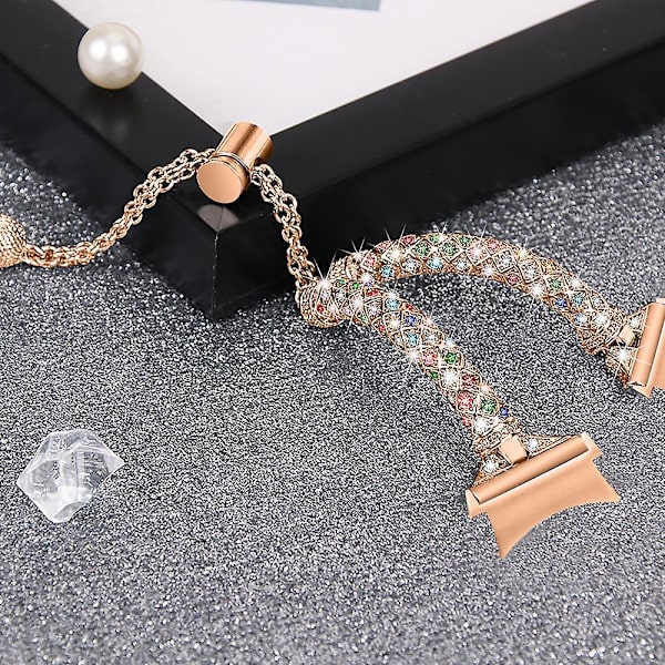 Metallinen ranneke Samsung Galaxy Watch 6 40mm 44mm -kelloon, kuparinen ranneke liittimillä_xx Rose Gold Colorful Rhinestone
