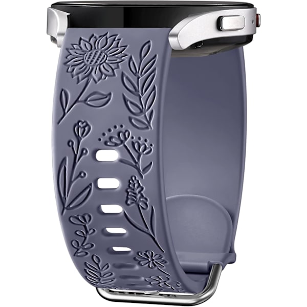 Auringonkukkakaiverrettu ranneke, yhteensopiva Samsung Galaxy Watch 7 6 5 4 40mm 44mm naisten kanssa, 20mm pehmeä silikoniranneke Galaxy Watch_xx -kelloon Blue Grey