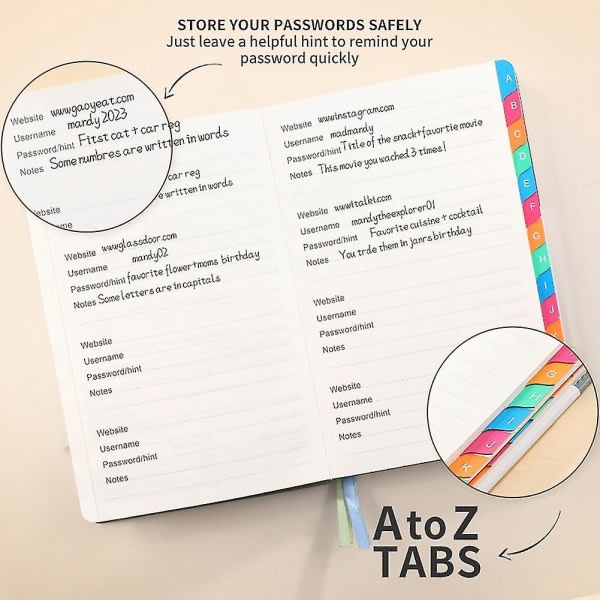 Password Keeper-bog med alfabetiske faner til seniorer, Adgangskode-notesbog til websted Tilføj