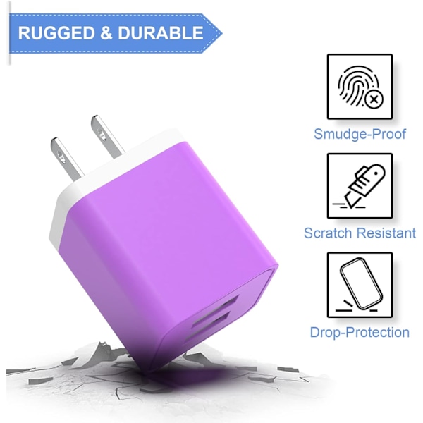 6-pack USB-väggladdare, iGENJUN 2.4A Dubbel USB-port Kubformad Strömadapter Snabb Laddare för iPhone 15/15 Pro/15 Pro Max