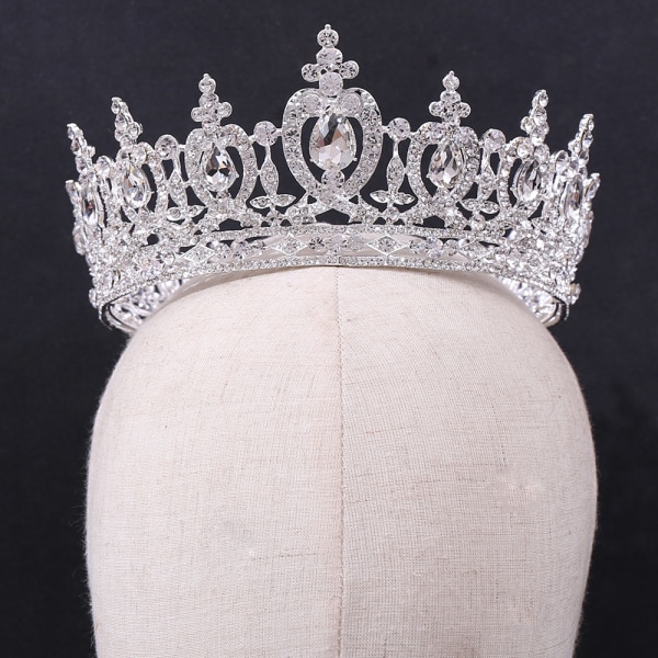 Sølv dronning krone for kvinner og jenter, bryllup kronprinsesse tiara, kostyme festtilbehør til Brithday Halloween Babyshower