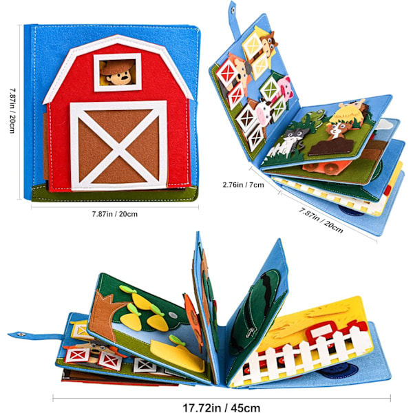 Quiet Book® | 3D Filt Aktivitetsbok Utdannende Sansestimulerende Leke | førskolelæringsleke travelbok | Bush Board for småbarn