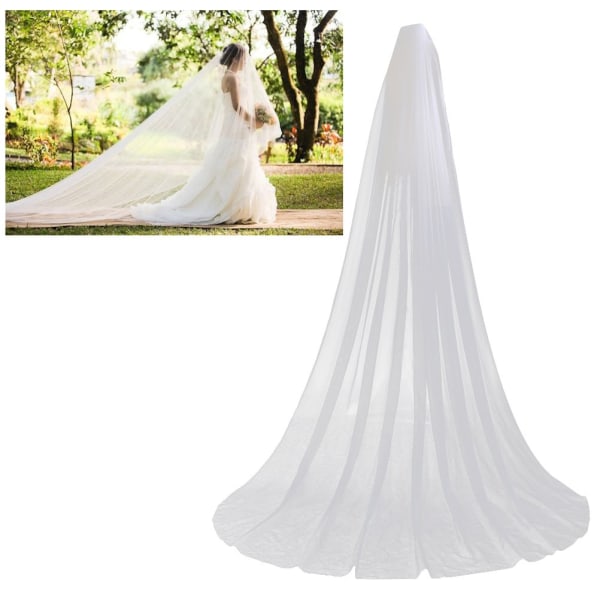 Bröllopsbröllopsslöjor 3M långa brudslöjor Tyll Brudslöjor med kam (vit)