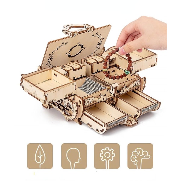 Træ mekanisk 3d antik æske Håndsamlet smykkeæske Puslespil Kreativ gave Træ Drive Model