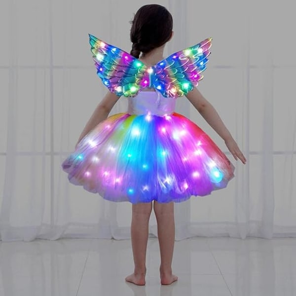 Unicorn kjole for jenter, Unicorn kostymer LED-opplyste TuTu-kjole med pannebånd Regnbue