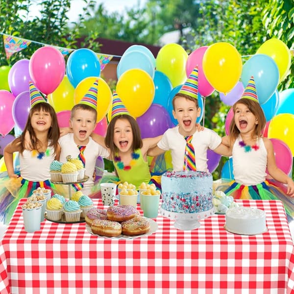 Röd Rutig Duk 137x274 Cm Rektangulär Engångs Plastduk För Picknick Bröllopsfest Födelsedag