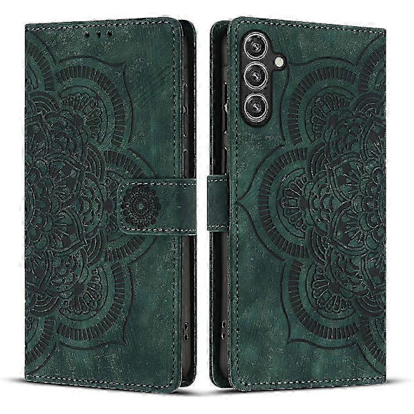 Himmatusta nahasta valmistettu suojakotelo Mandala Emed Retro -puhelimelle, vihreä Green For Samsung Galaxy S24 FE 5G