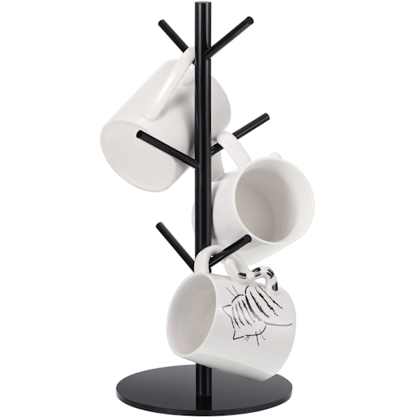 14 tommers akryl kaffekoppstativ koppholder tre kaffekopp ramme koppholder for benk med 6 kroker avtakbart akrylkoppstativ (svart)