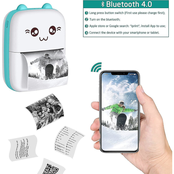 Bærbar fotoskriver, Bt Wireless Instant Photo Printer Bærbar termisk fotoetikett-klistremerkebillett for Ios/android