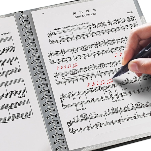 Musiikkikansio, 60 sivua, Musiikkikansio/pidike, sopii Letter A4, Kirjoitettava ja irrotettava kuorokansio (musta)