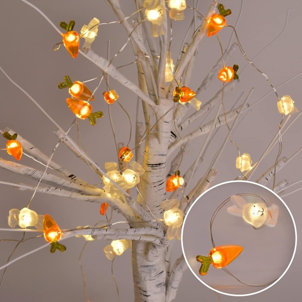 Pääsiäis-koristeet 3 metriä 30LED:llä, Pupu-Porkkana-Valojuova Paristoilla, Pääsiäis-Kevät-Jänis-Valojuova 8 Tilalla