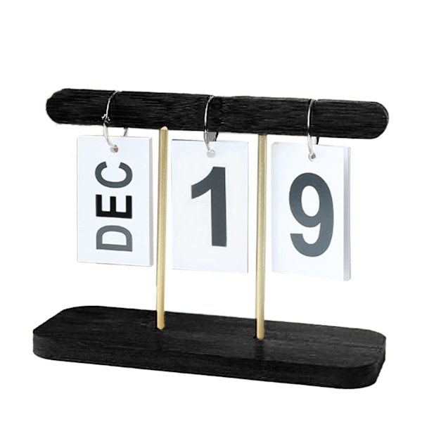 Evighetskalender i tre - Stående skrivebords kalender - Fin daglig flip-kalender for hjem, bibliotek, kontor - Svart