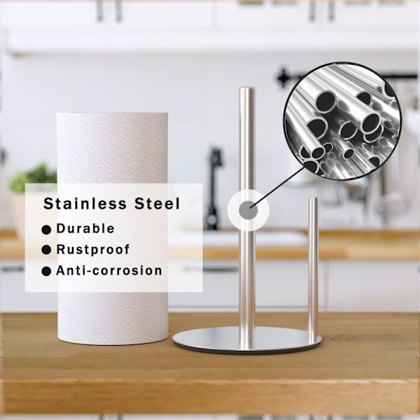 Papirhåndklædeholder Guld Køkkenrulleholder, Premium Rustfrit Stål Papirhåndklædeholder til Køkkenrulle Organisering, Bordplade Rulle Dispenser Silver