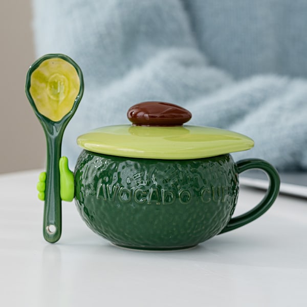 Teknisk søt gresskar-krus, keramisk kaffekrus, 8,5oz tekopp med lokk (krus + skje + silikonhånd (skrell og stikk)) oransje 250ml kopp og skje og hånd Avocado